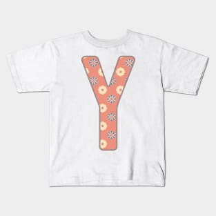 MONOGRAM LETTER Y PINK FLORAL TYPOGRAPHY DESIGN Kids T-Shirt